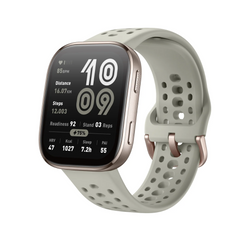 Smartwatch with a light green band on a white background