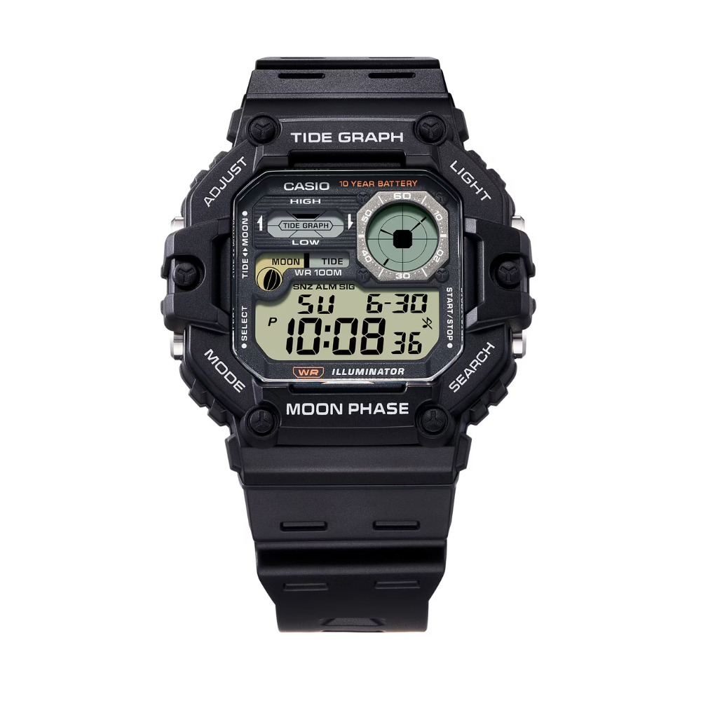 CASIO WS-1700H Series Digital Sports Watch – 10-Year Battery, Tide Graph, Moon Phase, World Time, LED Backlight, 100M Water Resistance, Stopwatch & Alarm – Outdoor Men's Watch