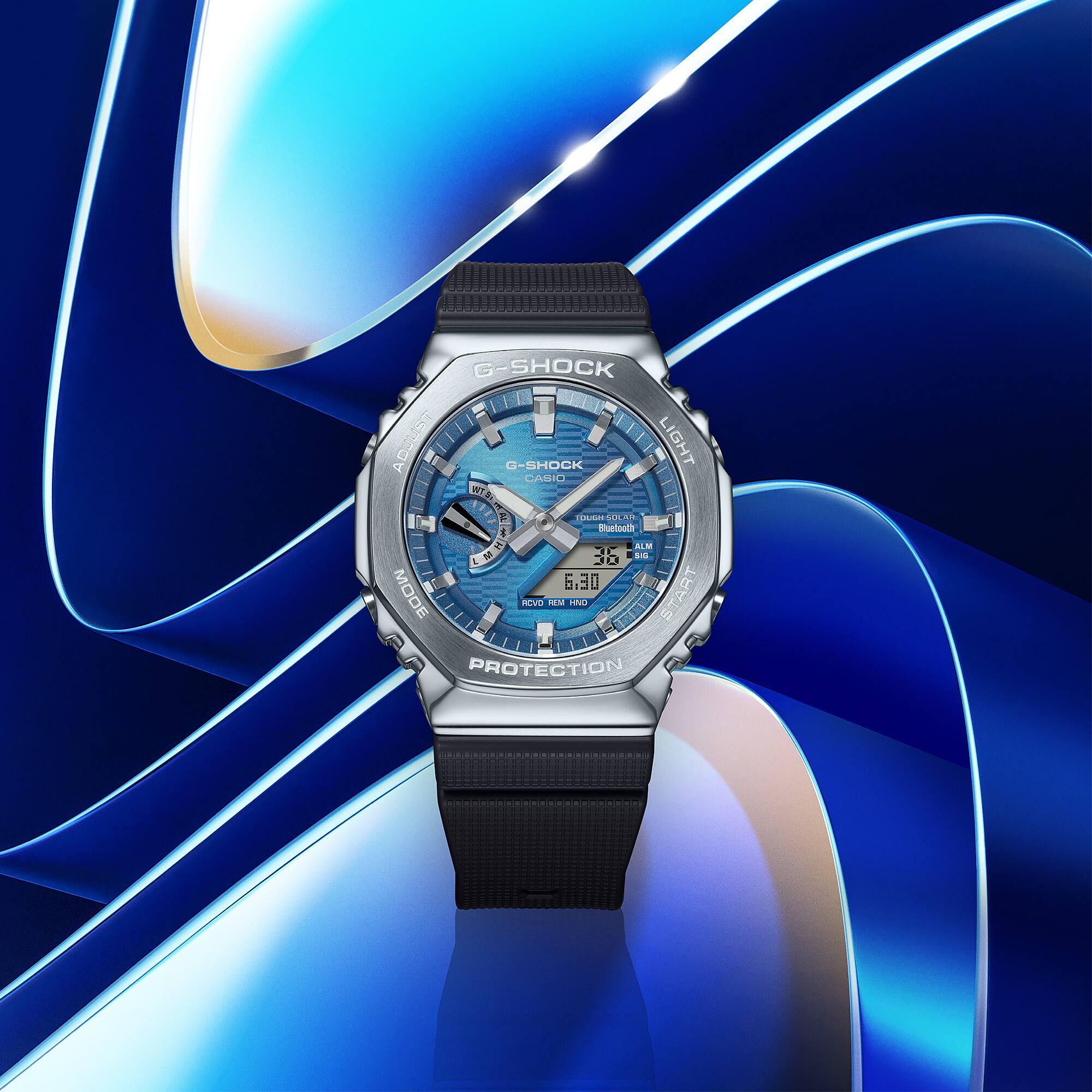 Casio G-SHOCK GBM-2100A-2B Men’s Analog-Digital Metal Covered Blue Dial Watch, Bluetooth, Tough Solar, 200M Water Resistant