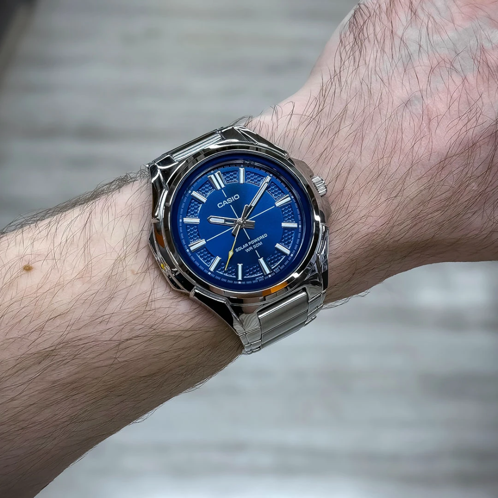 CASIO MTP-RS100D-2AVDF Men's Analog Watch – Stylish Blue Dial Stainless Steel Quartz Watch | Water Resistant & Classic Timepiece
