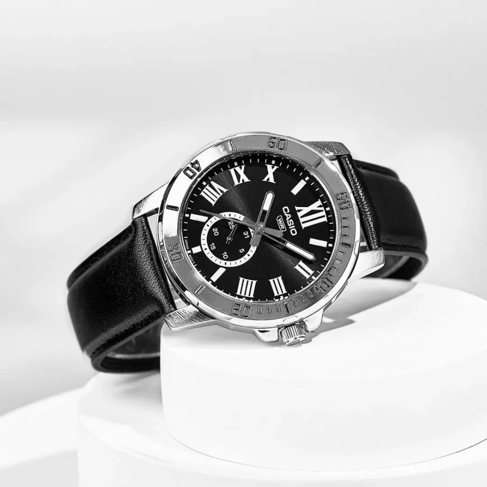 CASIO MTP-VD200L Series Standard Analog Men’s Watch – Stainless Steel Case, Genuine Leather Band, Date Display, Quartz Movement, 50M Water Resistance, Mineral Glass – Men’s Classic Business Watch