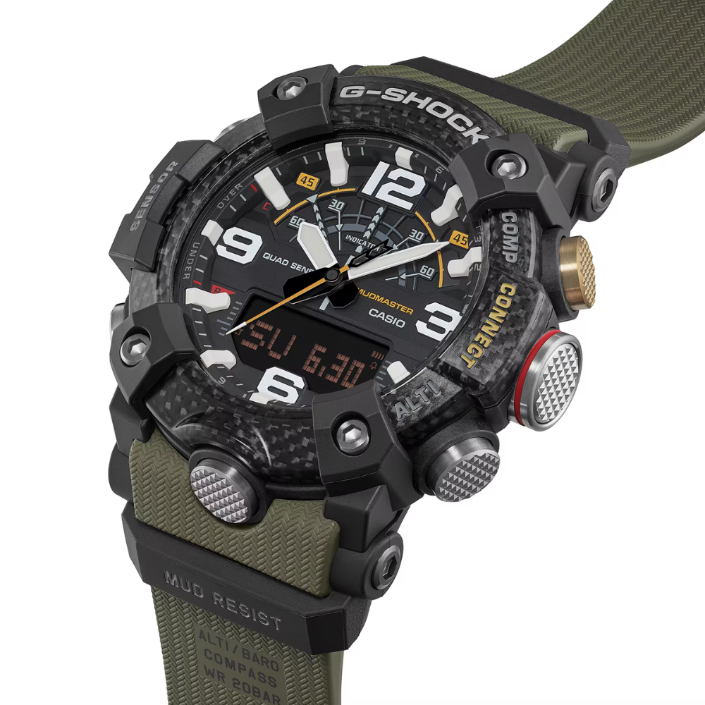 CASIO G-SHOCK GG-B100X-1A3DR MUDMASTER Analog Digital Men's Watch Green Resin Strap Bluetooth Quad Sensor 200M Water Resistant