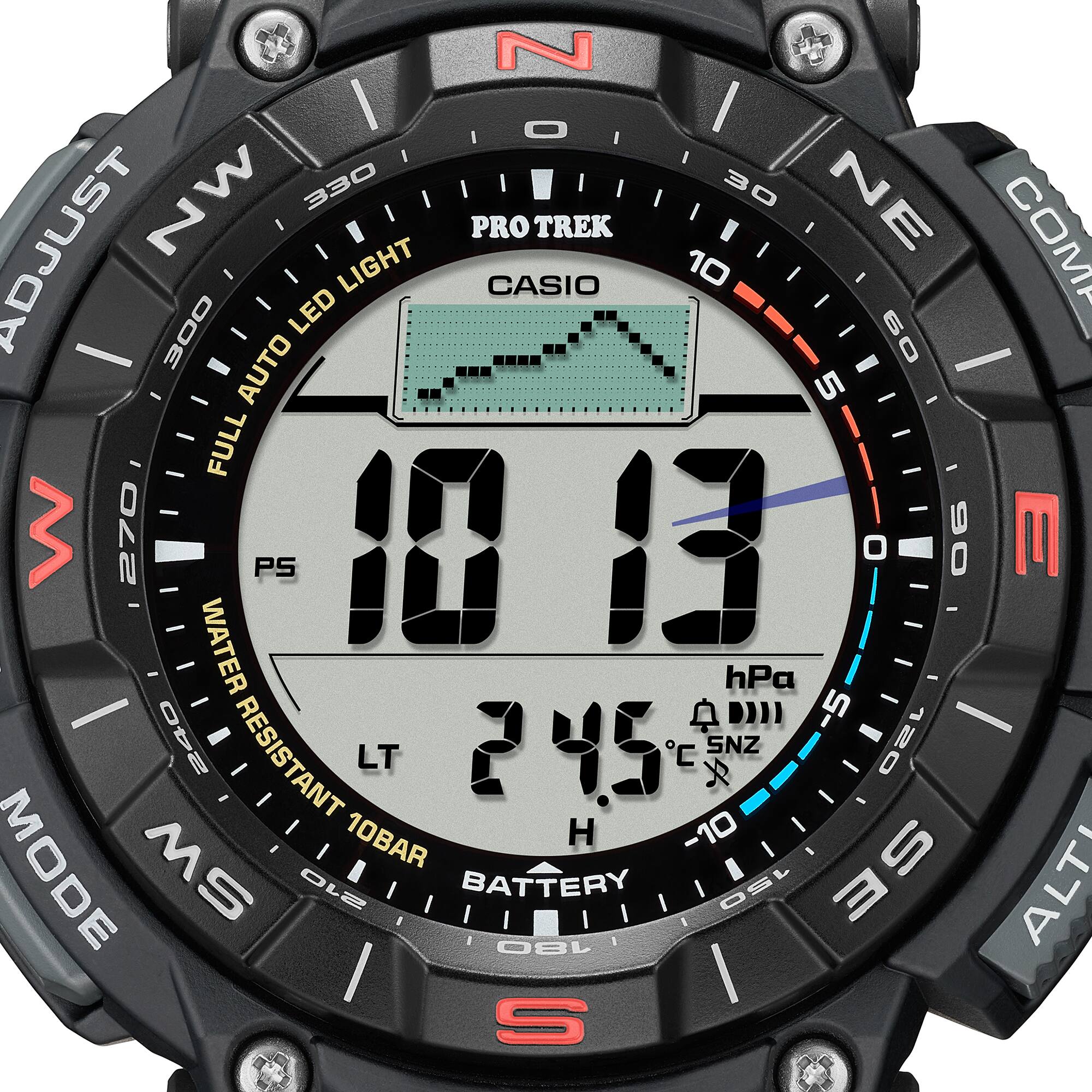 Casio PRO TREK PRG-340-1DR Men’s Solar Triple Sensor Black Outdoor Watch, Tough Solar, 100M Water Resistant