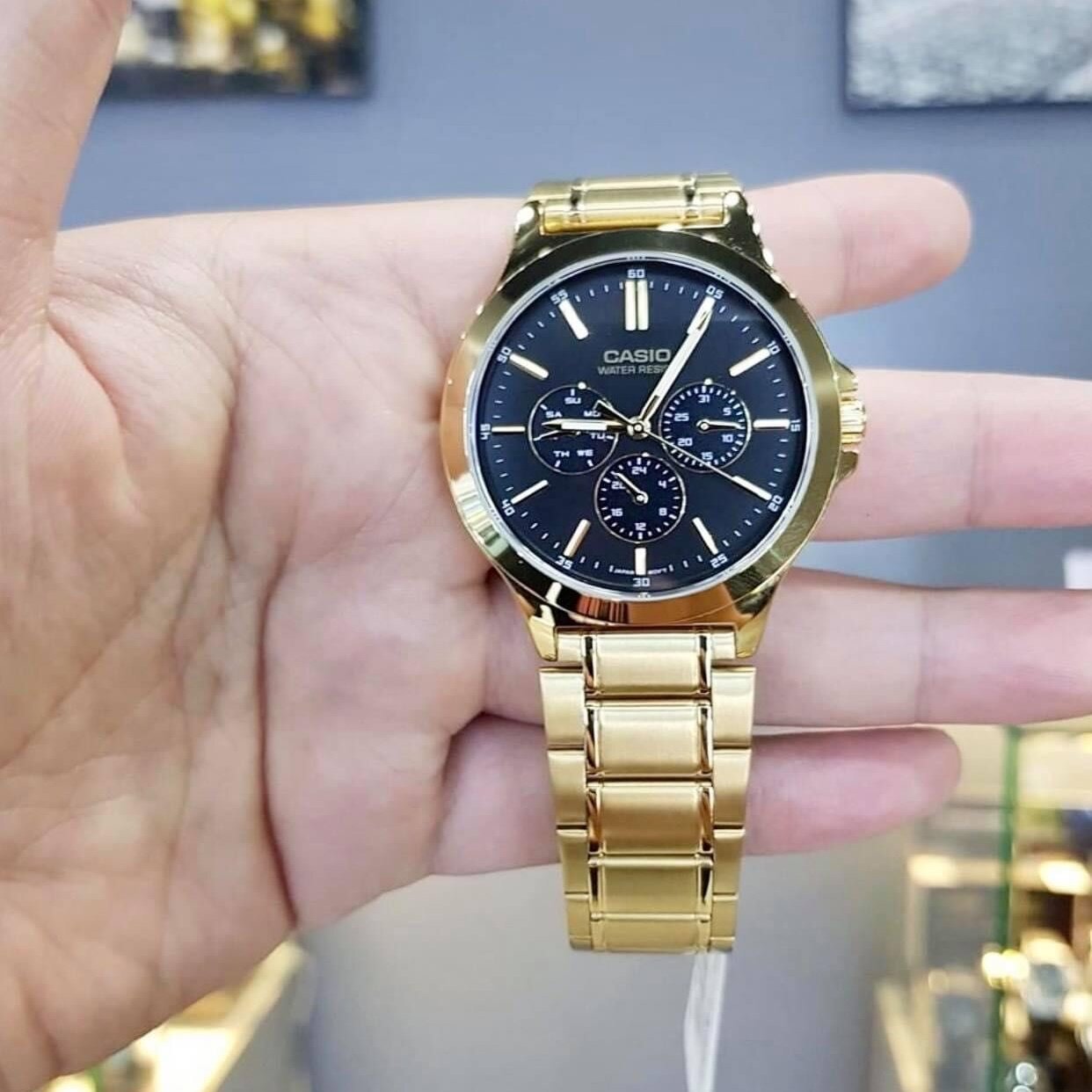CASIO MTP-V300G Series Men’s Analog Watch – Gold-Tone Stainless Steel, Multi-Dial Design, Classic Quartz Movement