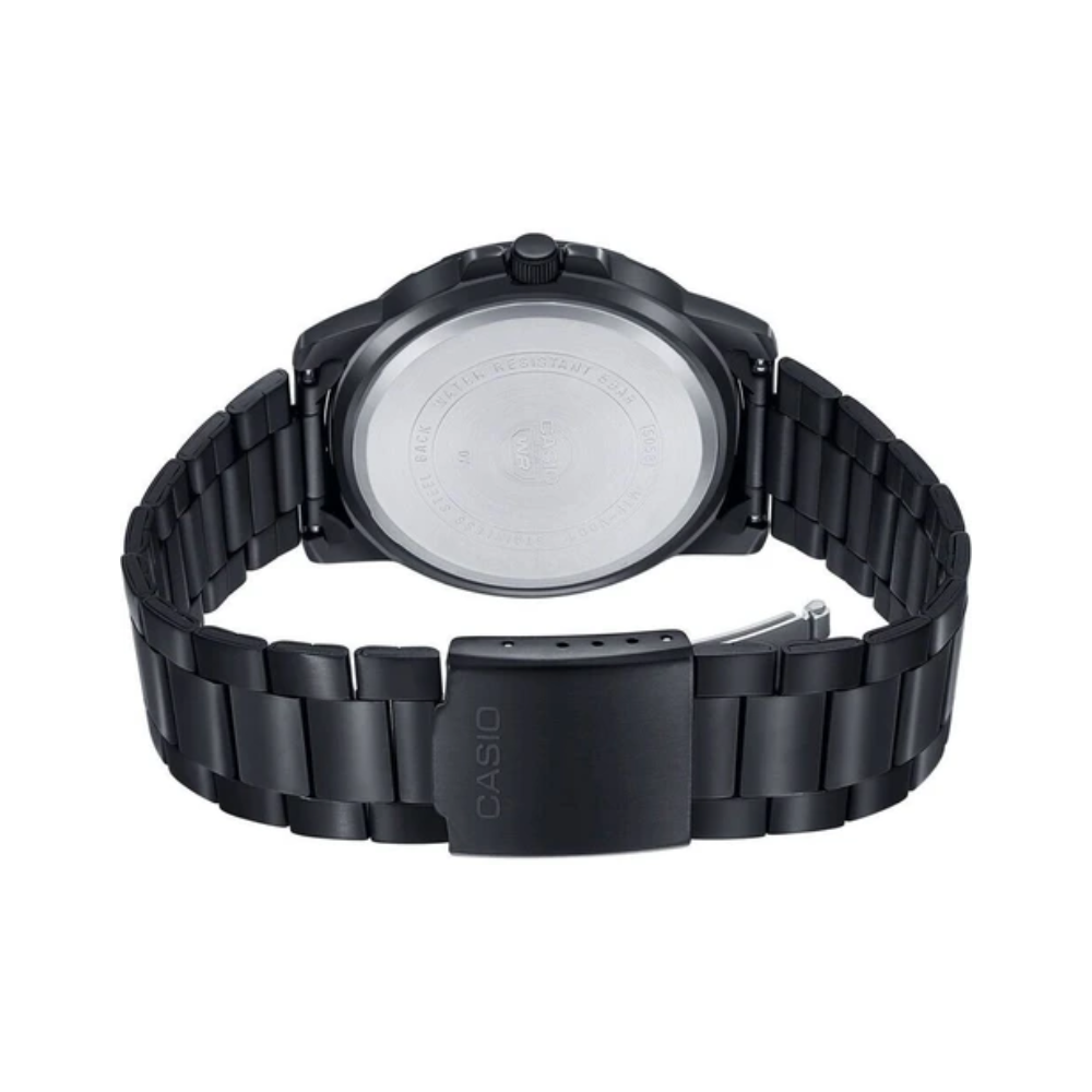 CASIO MTP-VD01B-1BVUDF Standard Analog Men’s Watch – Black Dial, Black Stainless Steel Case & Band, Date Display, Quartz Movement, 50M Water Resistance, Mineral Glass – Men’s Modern Classic Watch
