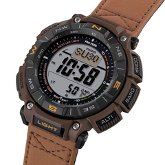 CASIO PROTREK PRG-340L-5DR Solar Powered Men’s Watch, Triple Sensor, 200M Water Resistant, Brown Leather Strap