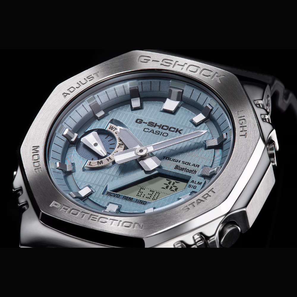 Casio G-SHOCK GBM-2100A-1A2DR Men’s Analog-Digital Metal Covered Ice Blue Dial Watch, Bluetooth, Tough Solar, 200M Water Resistant