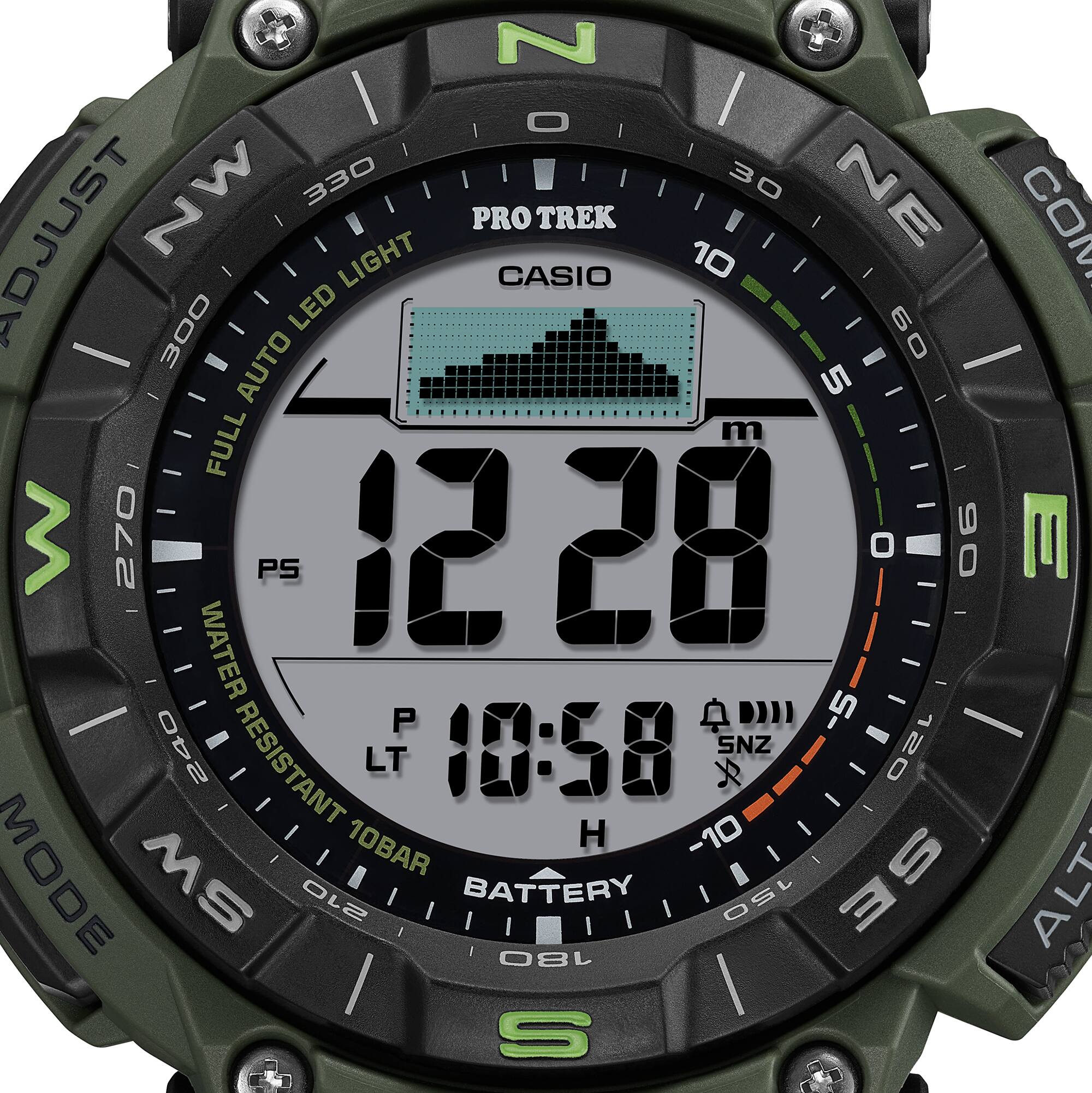 Casio PRO TREK PRG-340B-3DR Men’s Solar Triple Sensor Green Outdoor Watch, Tough Solar, 100M Water Resistant
