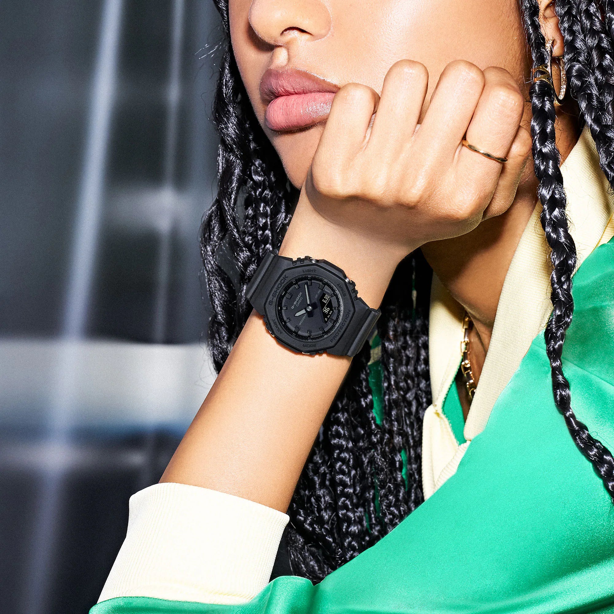 CASIO G-SHOCK GMA-P2100BB-1ADR Analog Digital Women's Watch Black Resin Strap Compact Octagonal Design 200M Water Resistant