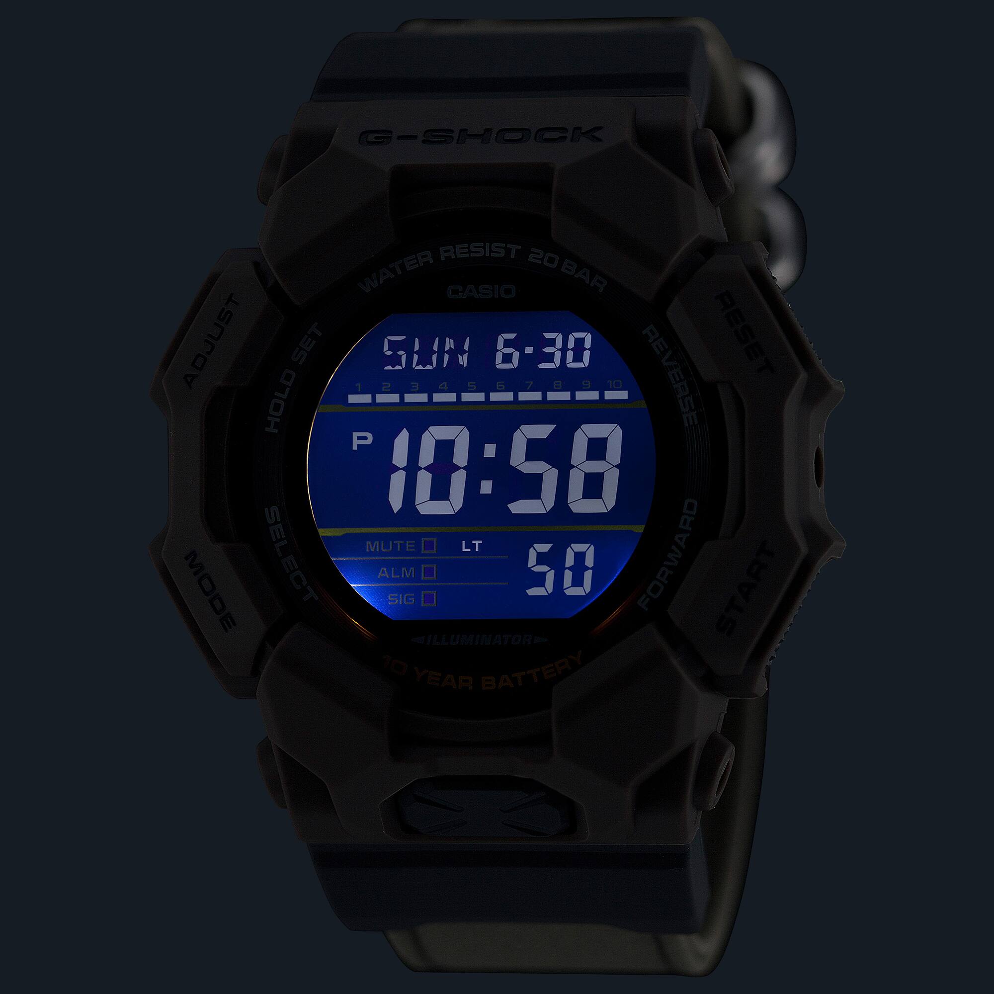 Casio G-SHOCK Digital Men’s Watch, 10-Year Battery, Shock Resistant, 200m Water Resistant, Brown Cloth Band, GD-010CE-5DR