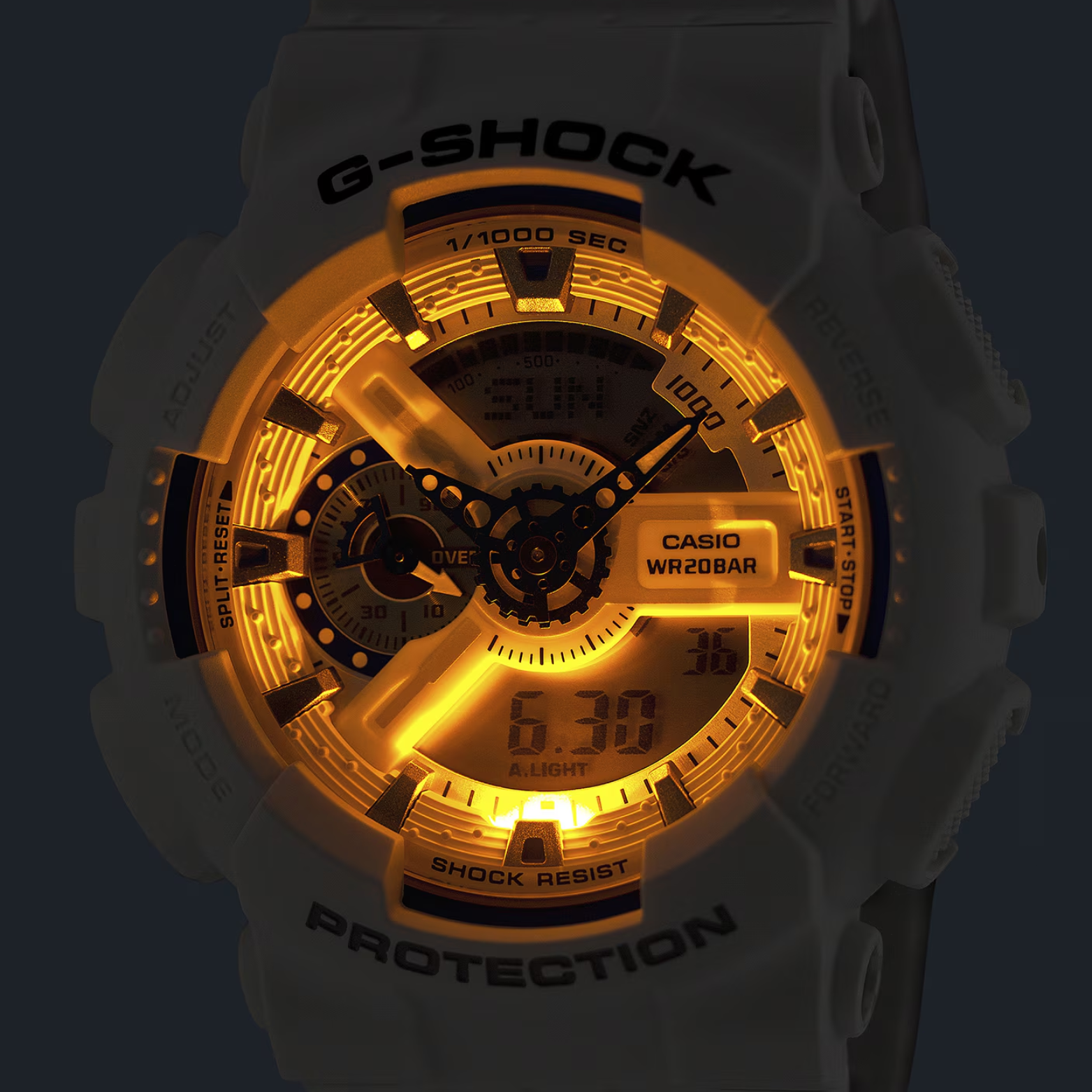 CASIO G-SHOCK GA-110HDS-7ADR Analog-Digital Men’s Watch, Shock Resistant, 200M Water Resistant, White Resin Strap