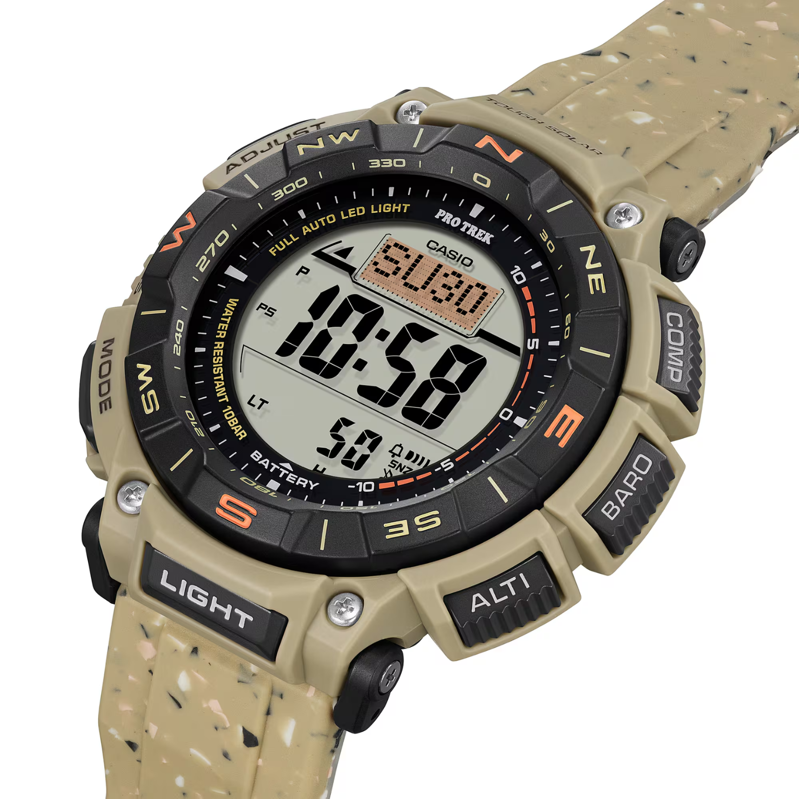 Casio Pro Trek PRG-340SC-5DR Men's Solar Outdoor Watch, Triple Sensor (Altimeter, Barometer, Compass), Bio-Based Resin Strap, Tough Solar Power, 100M Water Resistant