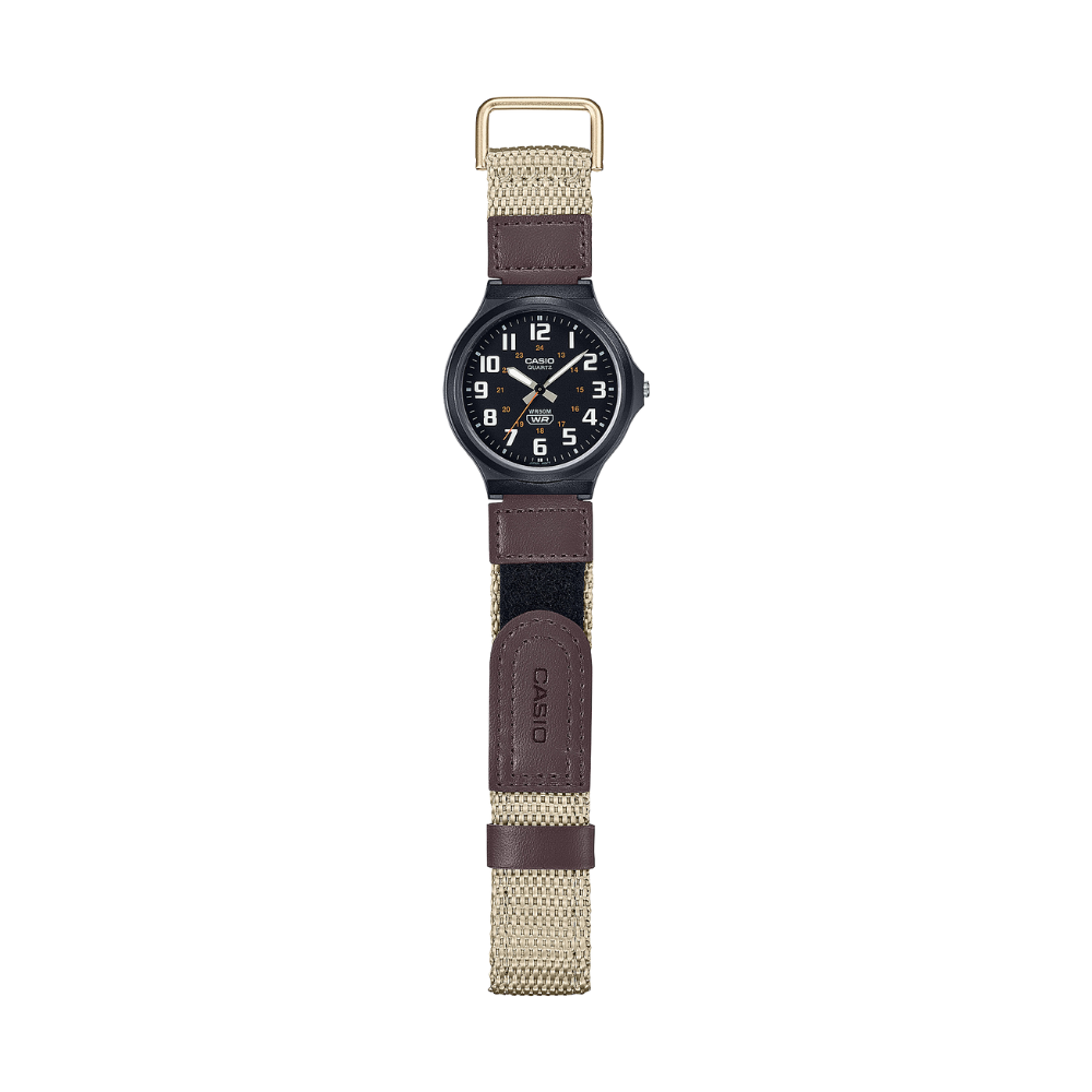 CASIO MW-240B-5BVDF Standard Analog Men’s Watch – Brown Dial, Canvas Fabric Band, 50M Water Resistance, Quartz Movement, Luminous Hands, Long Battery Life – Men’s Casual Classic Watch