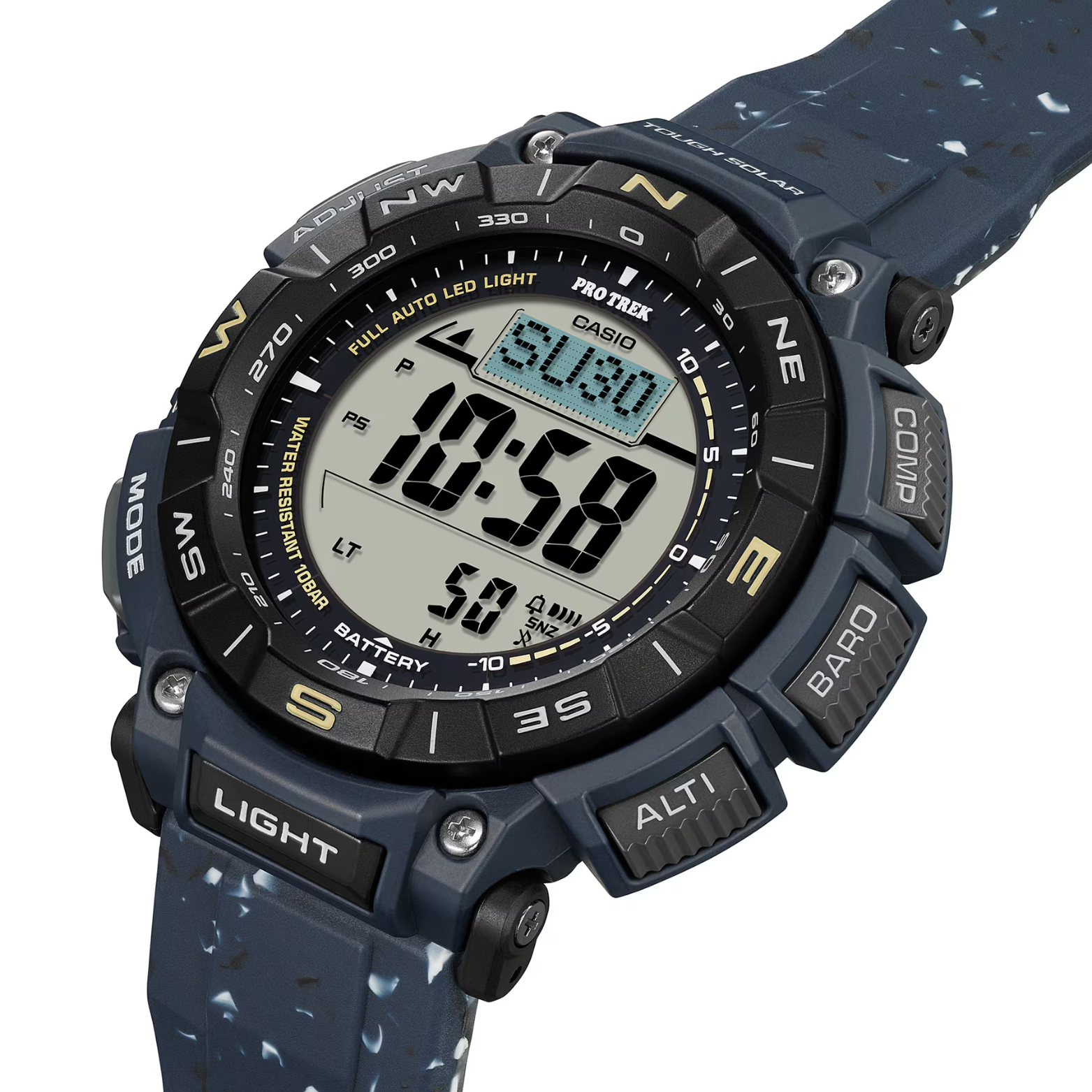 Casio Pro Trek PRG-340SC-2DR Men's Solar Outdoor Watch, Triple Sensor (Altimeter, Barometer, Compass), Bio-Based Resin Strap, Tough Solar, 100M Water Resistant