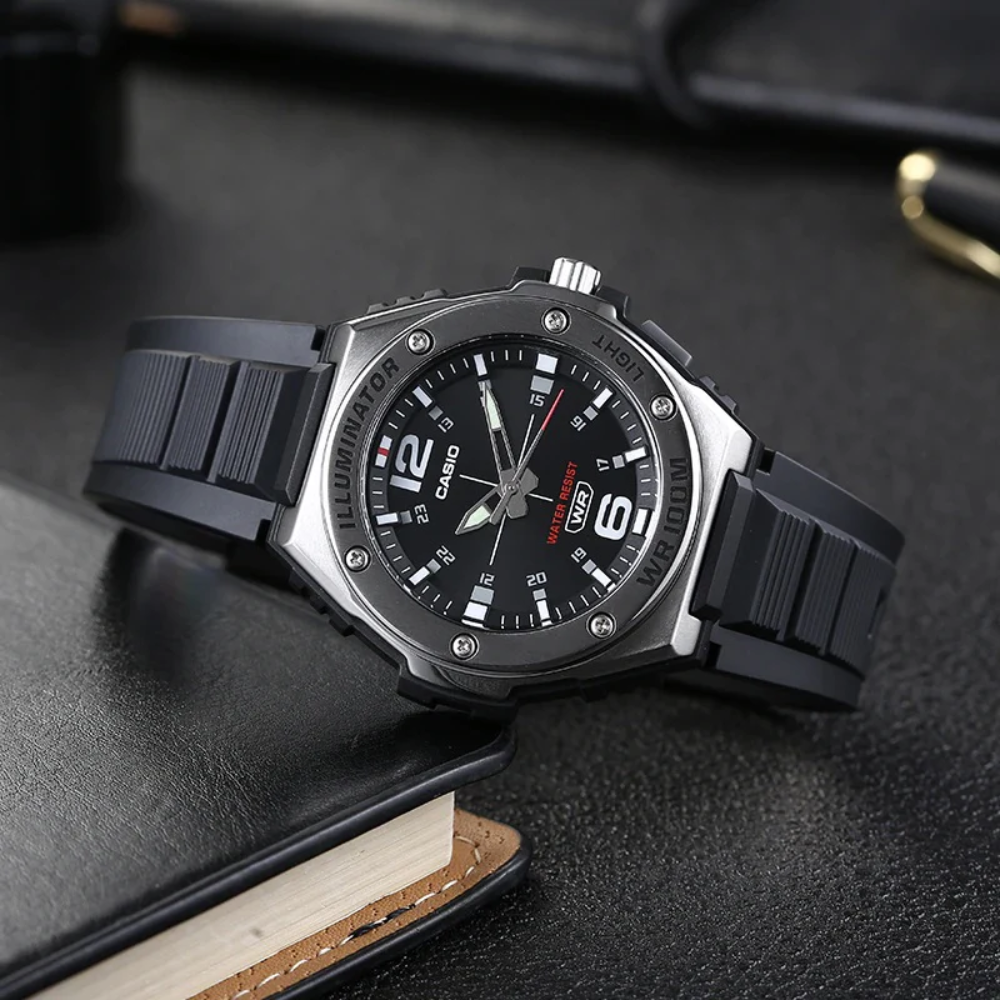 CASIO MWA-100H Series Standard Analog Men’s Watch – Stainless Steel Bezel, LED Light, 100M Water Resistance, Quartz Movement, Long Battery Life, Resin Case & Strap – Men’s Classic Sports Watch