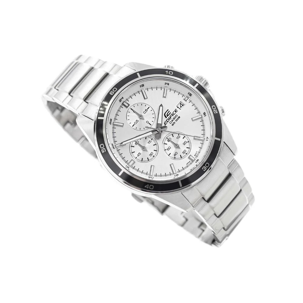 CASIO EDIFICE EFR-526D-7AVUDF Chronograph Watch for Men with Stainless Steel Band and White Dial Silver
