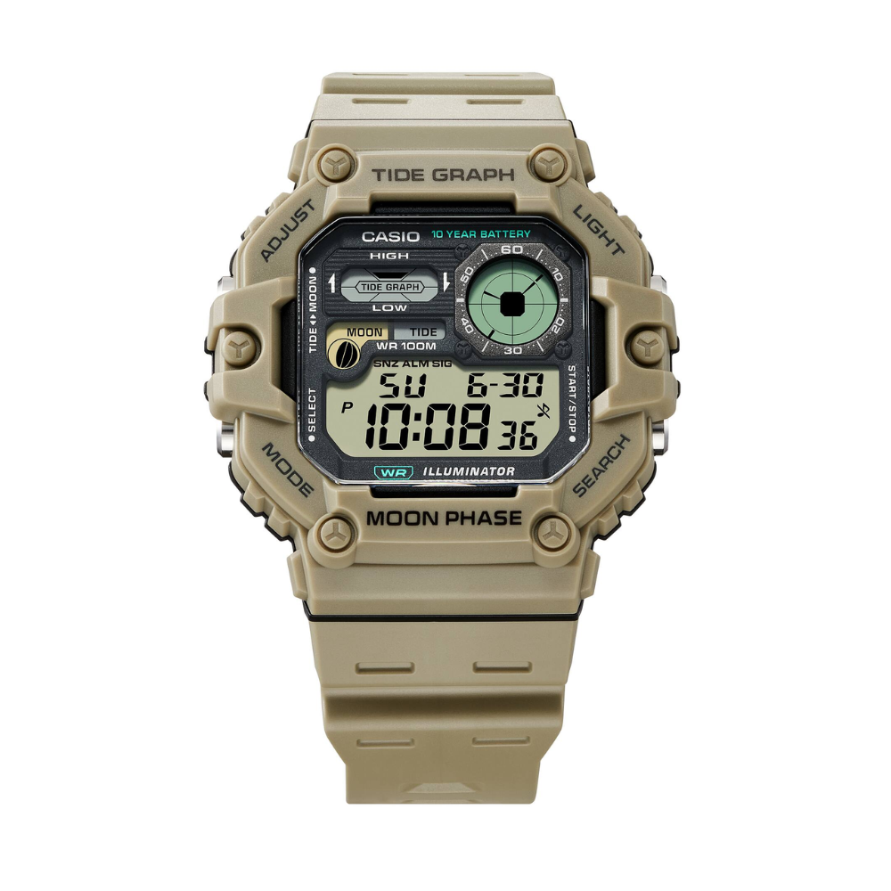 CASIO WS-1700H Series Digital Sports Watch – 10-Year Battery, Tide Graph, Moon Phase, World Time, LED Backlight, 100M Water Resistance, Stopwatch & Alarm – Outdoor Men's Watch