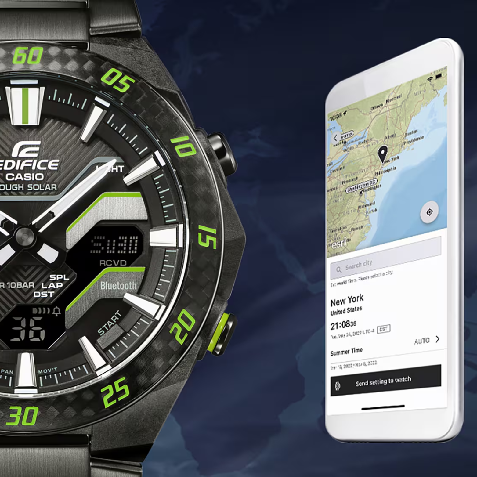 CASIO EDIFICE ECB-2200RC-1A9DF Solar Powered Bluetooth Chronograph Watch for Men with Carbon Bezel and Stainless Steel Band Black/Yellow
