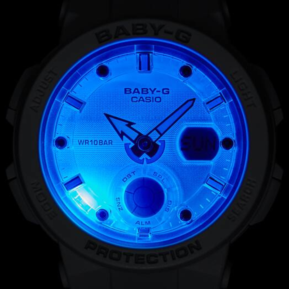 CASIO BABY-G BGA-250-7A2 Women’s Analog-Digital Watch, White Resin Strap, Shock Resistant, 100m Water Resistant, Neon Illuminator