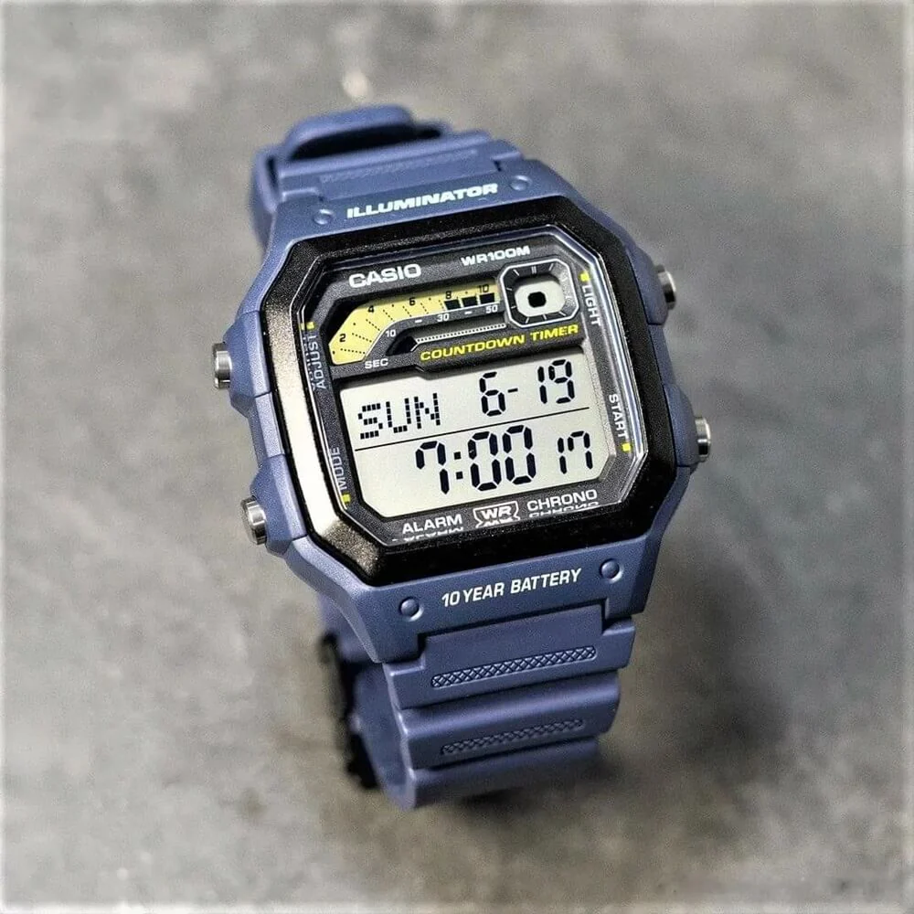 CASIO WS-1600H Series Standard Digital Watch – 10-Year Battery, Dual Time, LED Backlight, Stopwatch, Countdown Timer, 100M Water Resistant, Full Auto Calendar – Men’s Sports Outdoor Watch