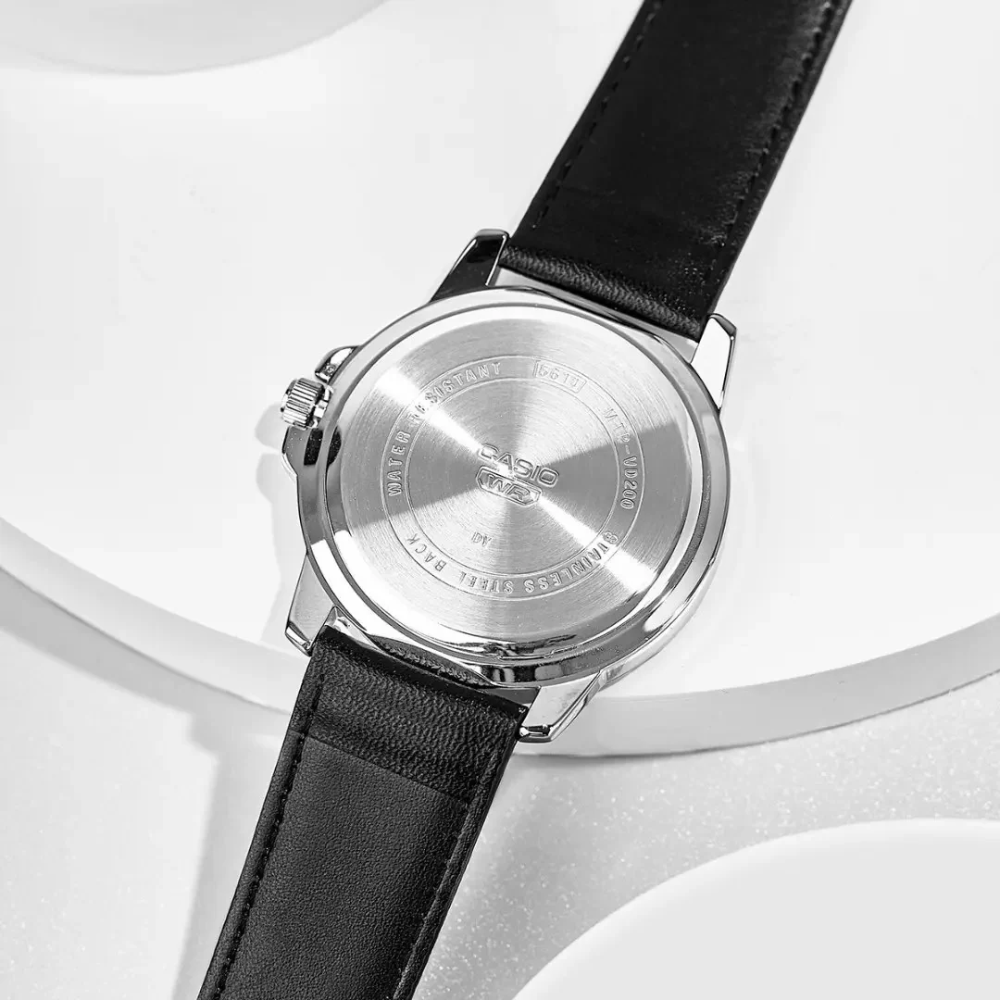 CASIO MTP-VD200L Series Standard Analog Men’s Watch – Stainless Steel Case, Genuine Leather Band, Date Display, Quartz Movement, 50M Water Resistance, Mineral Glass – Men’s Classic Business Watch