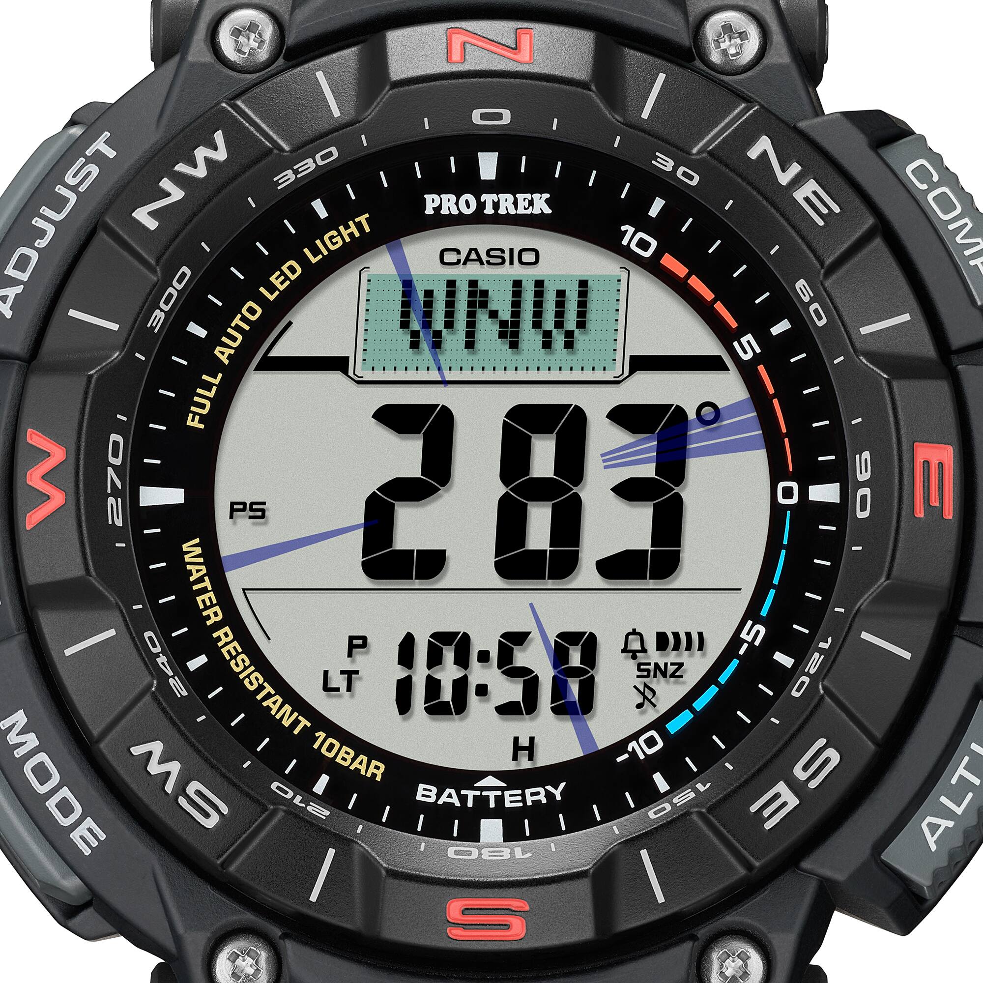 Casio PRO TREK PRG-340-1DR Men’s Solar Triple Sensor Black Outdoor Watch, Tough Solar, 100M Water Resistant