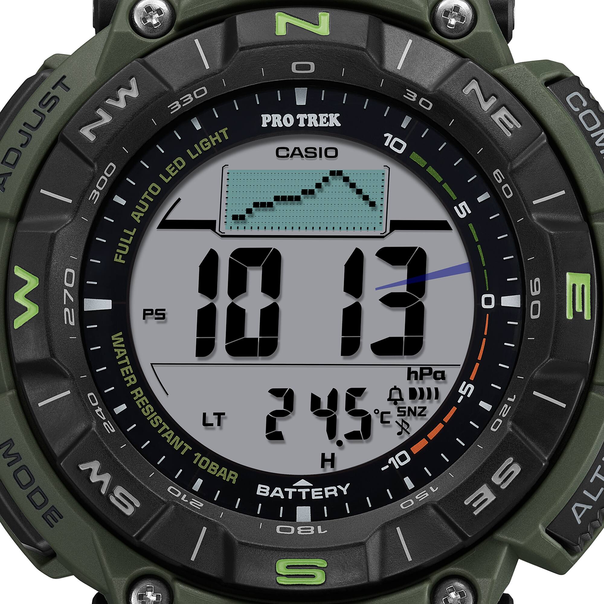 Casio PRO TREK PRG-340B-3DR Men’s Solar Triple Sensor Green Outdoor Watch, Tough Solar, 100M Water Resistant