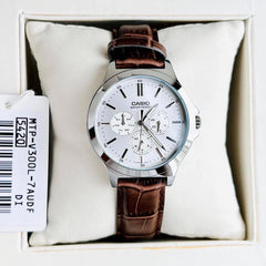 CASIO MTP-V300L Series Standard Analog Men’s Watch – Stainless Steel Case, Genuine Leather Band, Multi-Hand Chronograph Design, Quartz Movement, 50M Water Resistance, Mineral Glass – Men’s Classic Business Watch