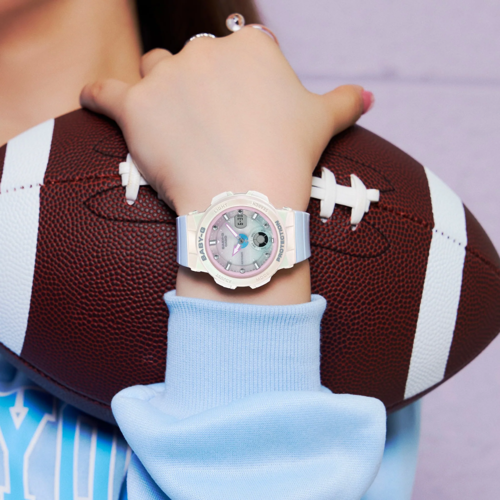 CASIO BABY-G BGA-250-7A3 Women’s Analog-Digital Watch, Pastel Blue & White Resin Strap, Shock Resistant, 100m Water Resistant, Neon Illuminator