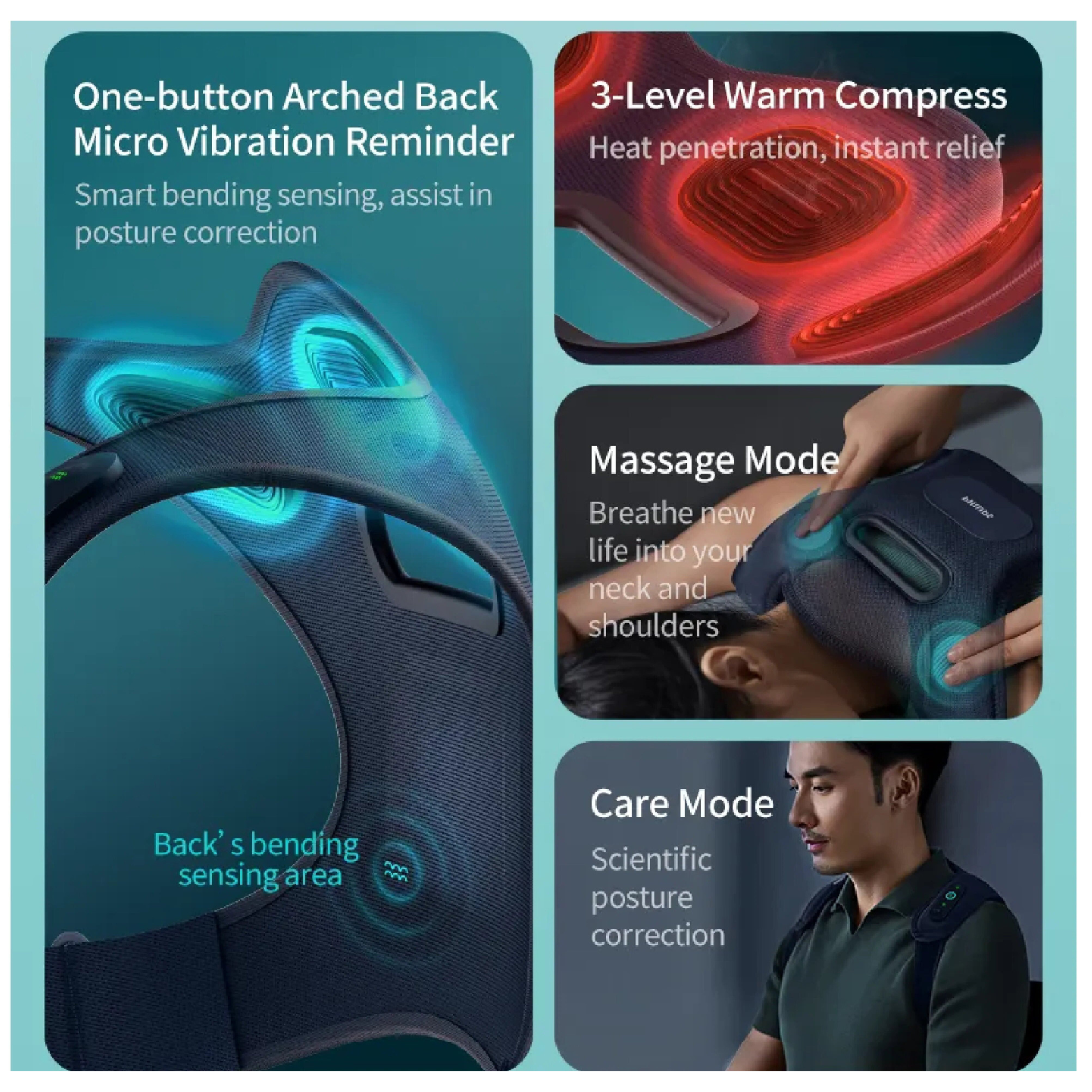 Philips PPM3601B Massage Strap & Back Massager — Hot Compress, VibWave, Posture Corrector, Cordless, 5000 mAh Battery