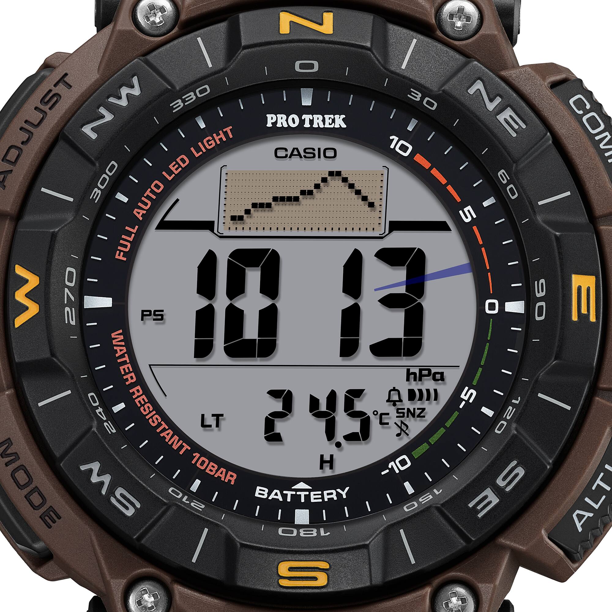 Casio PRO TREK PRG-340L-5DR Men’s Solar Triple Sensor Brown Field Watch, Tough Solar, 100M Water Resistant