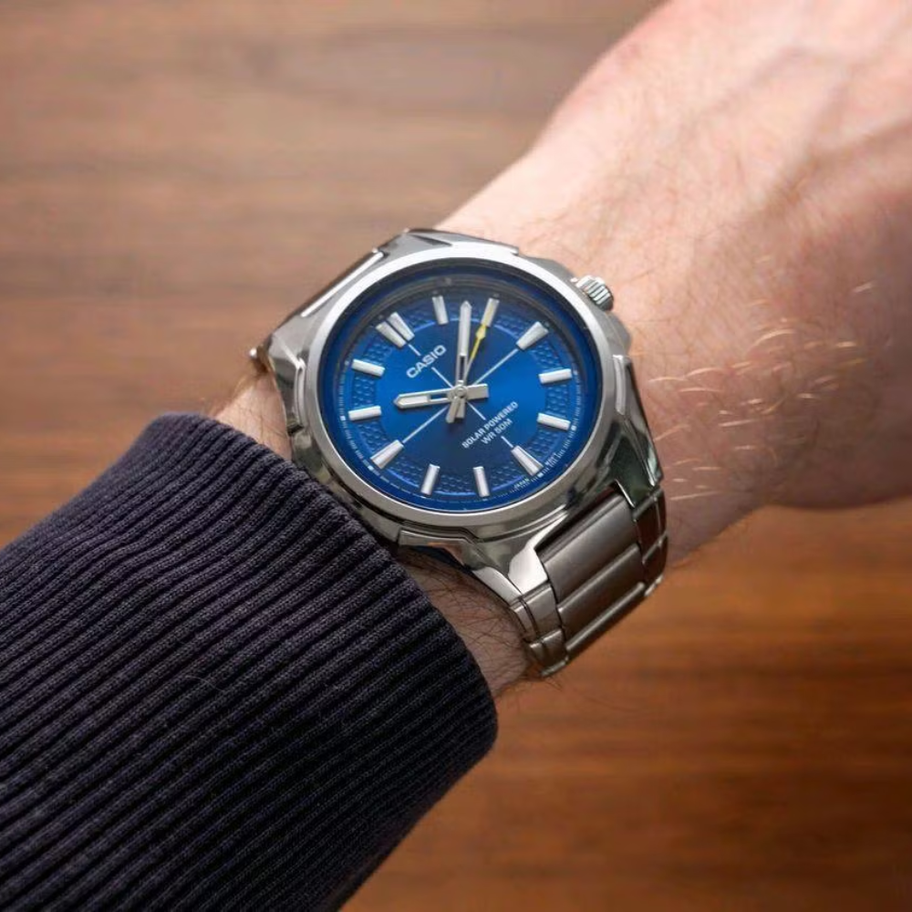 CASIO MTP-RS100D-2AVDF Men's Analog Watch – Stylish Blue Dial Stainless Steel Quartz Watch | Water Resistant & Classic Timepiece