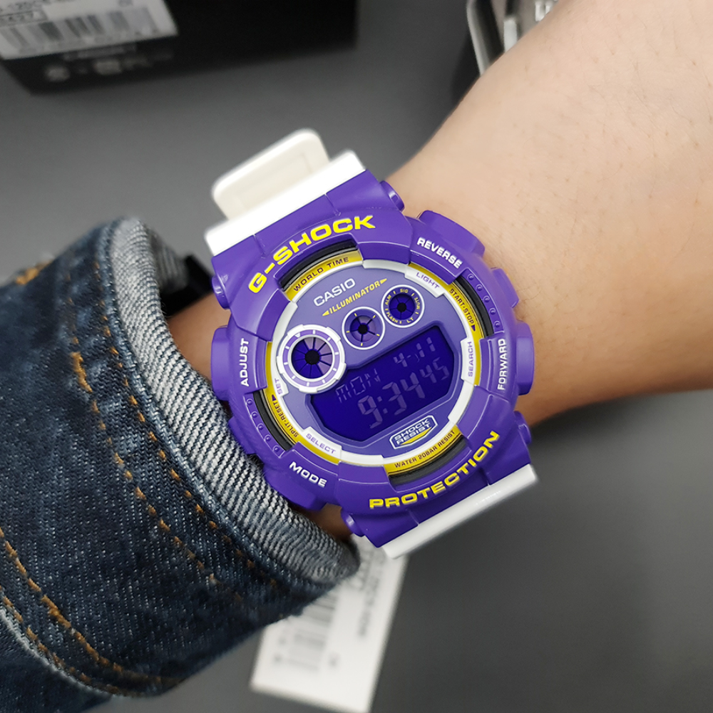CASIO G-SHOCK GD-120CS-6DR Men's Digital Watch – Shock Resistant, 200M Water Resistant, LED Super Illuminator, Limited Edition White & Purple
