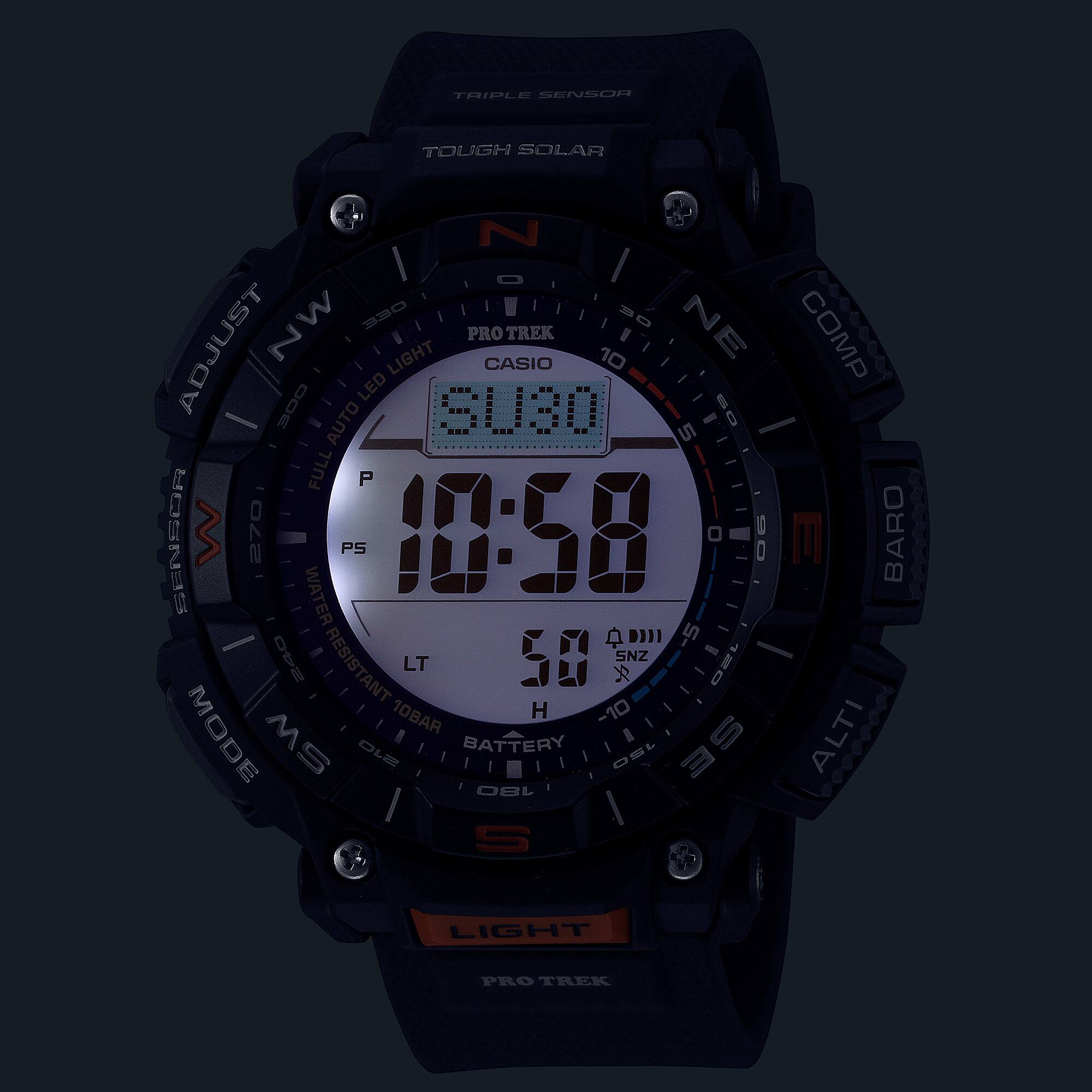 Casio PRO TREK PRG-340-1DR Men’s Solar Triple Sensor Black Outdoor Watch, Tough Solar, 100M Water Resistant