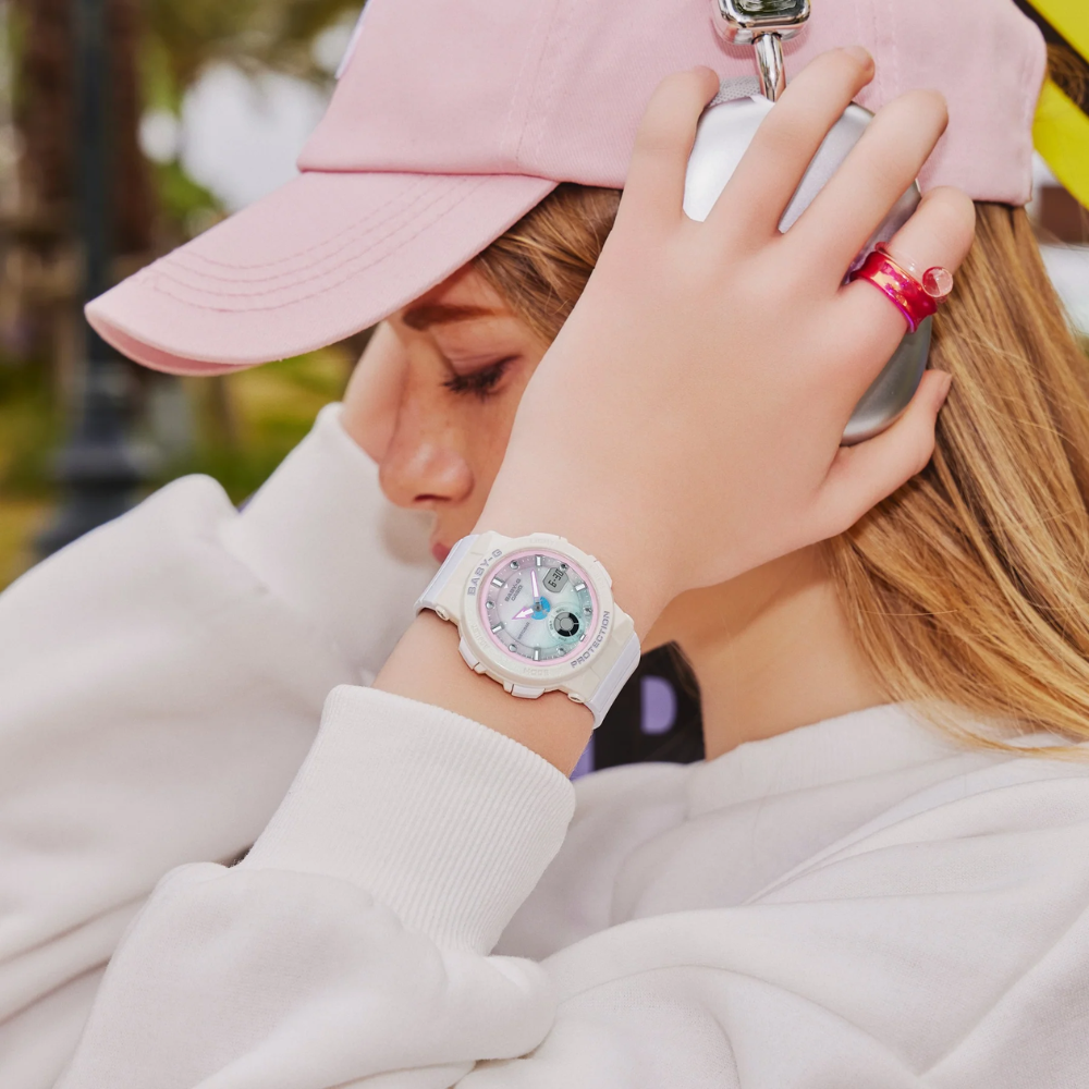 CASIO BABY-G BGA-250-7A3 Women’s Analog-Digital Watch, Pastel Blue & White Resin Strap, Shock Resistant, 100m Water Resistant, Neon Illuminator