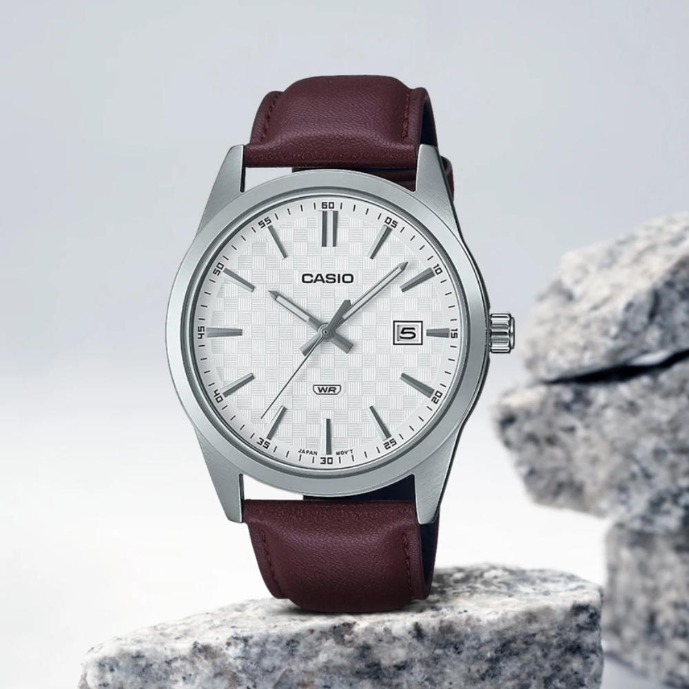 CASIO MTP-VD03L Series Standard Analog Men’s Watch – Stainless Steel Case, Genuine Leather Band, Date Display, Quartz Movement, 50M Water Resistance, Mineral Glass – Men’s Classic Business Watch