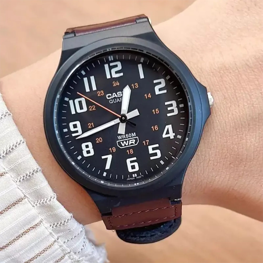 CASIO MW-240B-5BVDF Standard Analog Men’s Watch – Brown Dial, Canvas Fabric Band, 50M Water Resistance, Quartz Movement, Luminous Hands, Long Battery Life – Men’s Casual Classic Watch