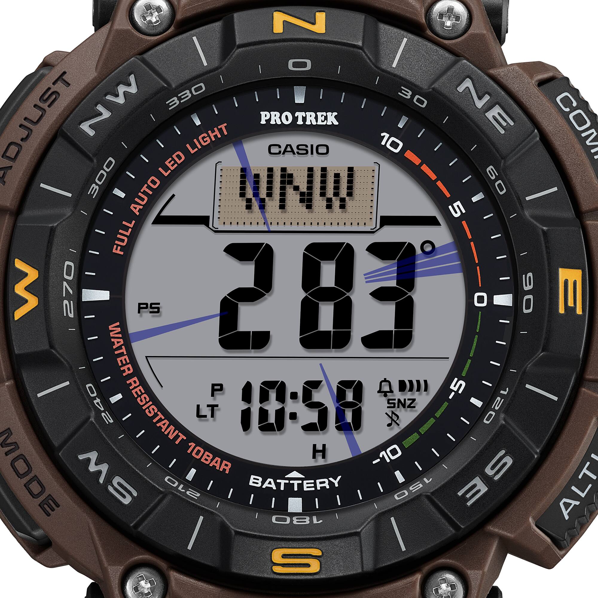 Casio PRO TREK PRG-340L-5DR Men’s Solar Triple Sensor Brown Field Watch, Tough Solar, 100M Water Resistant