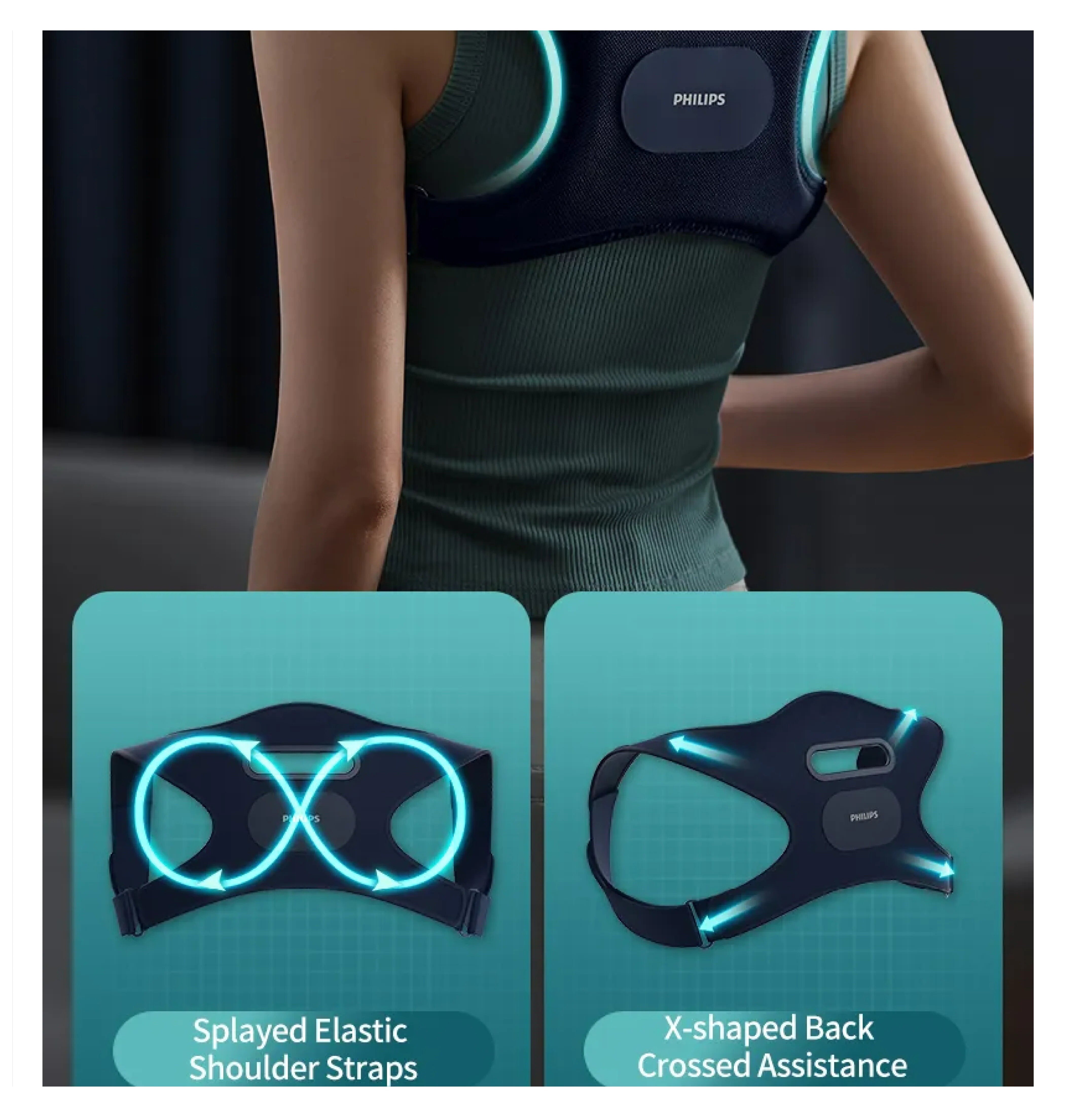Philips PPM3601B Massage Strap & Back Massager — Hot Compress, VibWave, Posture Corrector, Cordless, 5000 mAh Battery