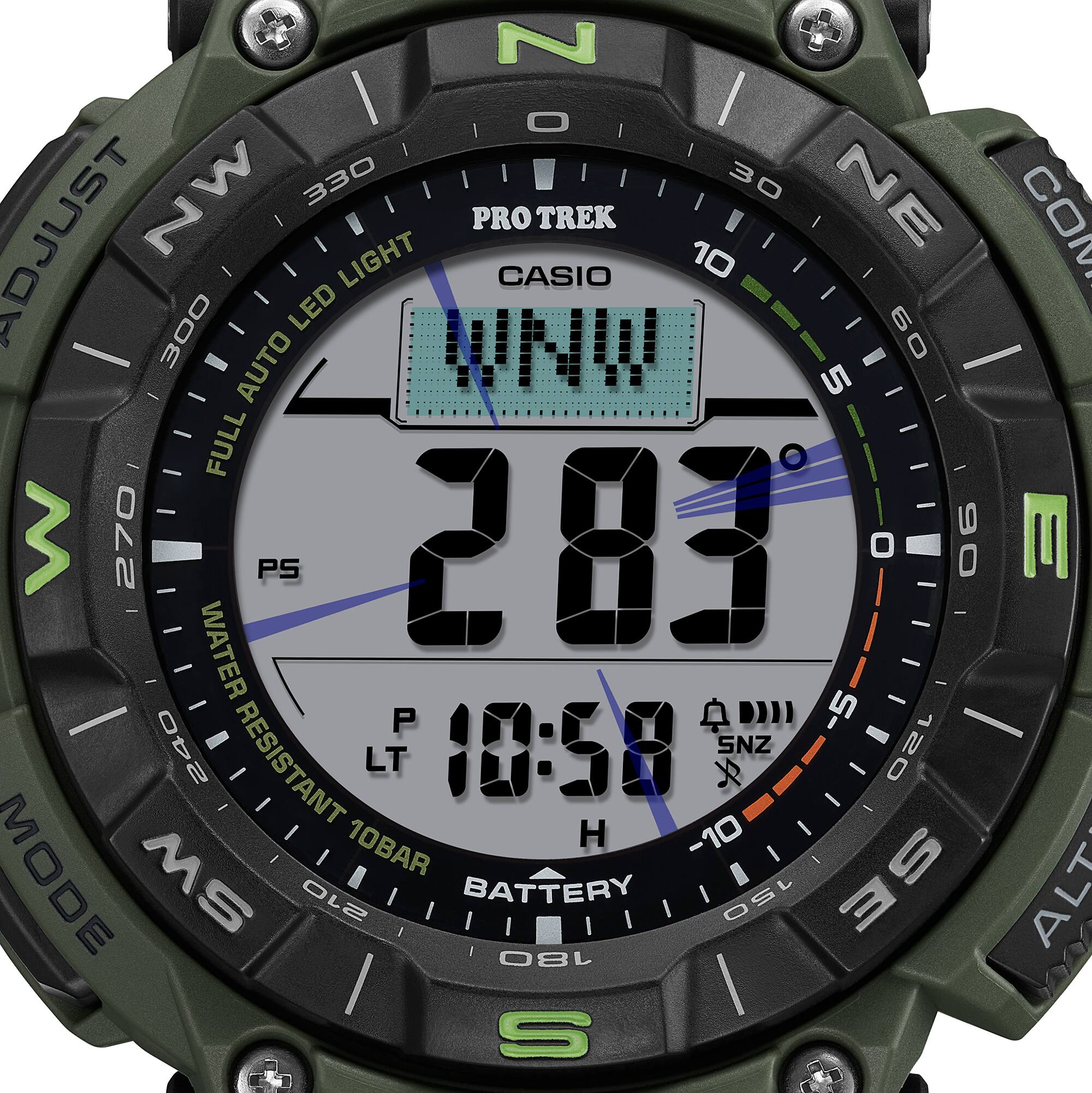 Casio PRO TREK PRG-340B-3DR Men’s Solar Triple Sensor Green Outdoor Watch, Tough Solar, 100M Water Resistant