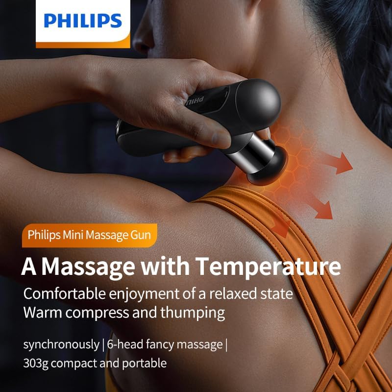 PHILIPS Mini Massage Gun PPM3103G – Portable Deep Tissue Percussion Massager for Muscle Relief & Recovery, USB-C Rechargeable, Quiet & Compact