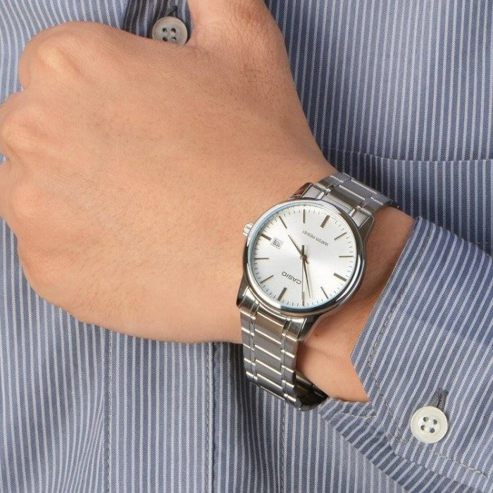 CASIO MTP-V002D Men's Watch – Classic Stainless Steel Analog Quartz Watch | Water Resistant, Elegant & Affordable Timepiece for Men