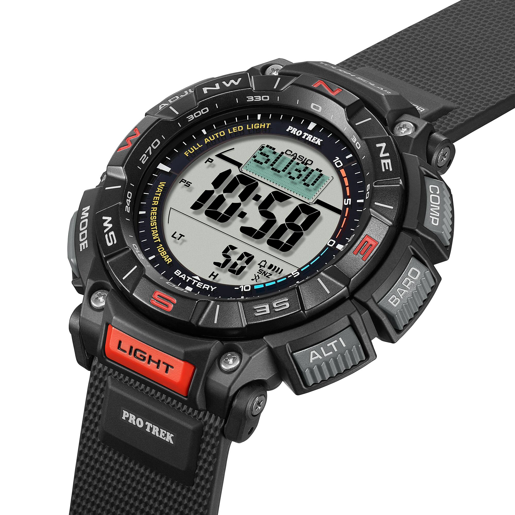 Casio PRO TREK PRG-340-1DR Men’s Solar Triple Sensor Black Outdoor Watch, Tough Solar, 100M Water Resistant
