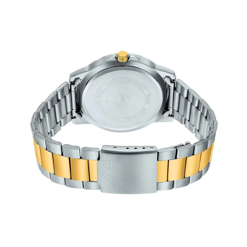 CASIO MTP-VD300SG-1EUDF Standard Analog Men’s Watch – Two-Tone Stainless Steel Band, Black Dial, Day & Date Display, Quartz Movement, 50M Water Resistance, Mineral Glass – Men’s Classic Business Watch