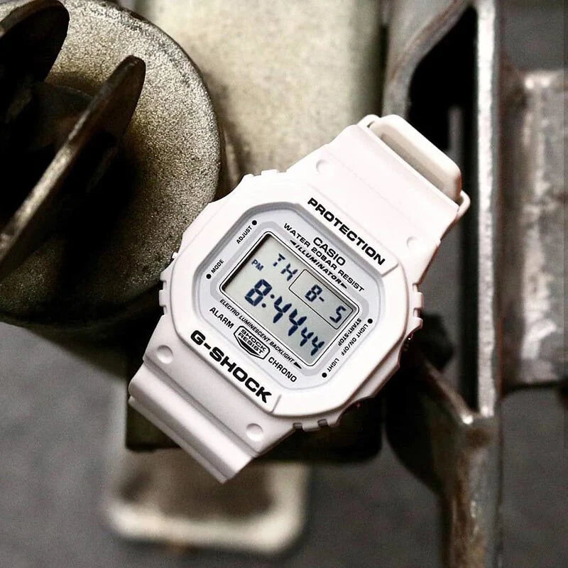 Casio G-SHOCK DW-5600MW-7DR Digital Watch for Men | Shock Resistant | 200M Water Resistant | LED Backlight | Multi-Function Alarm | White Resin Strap