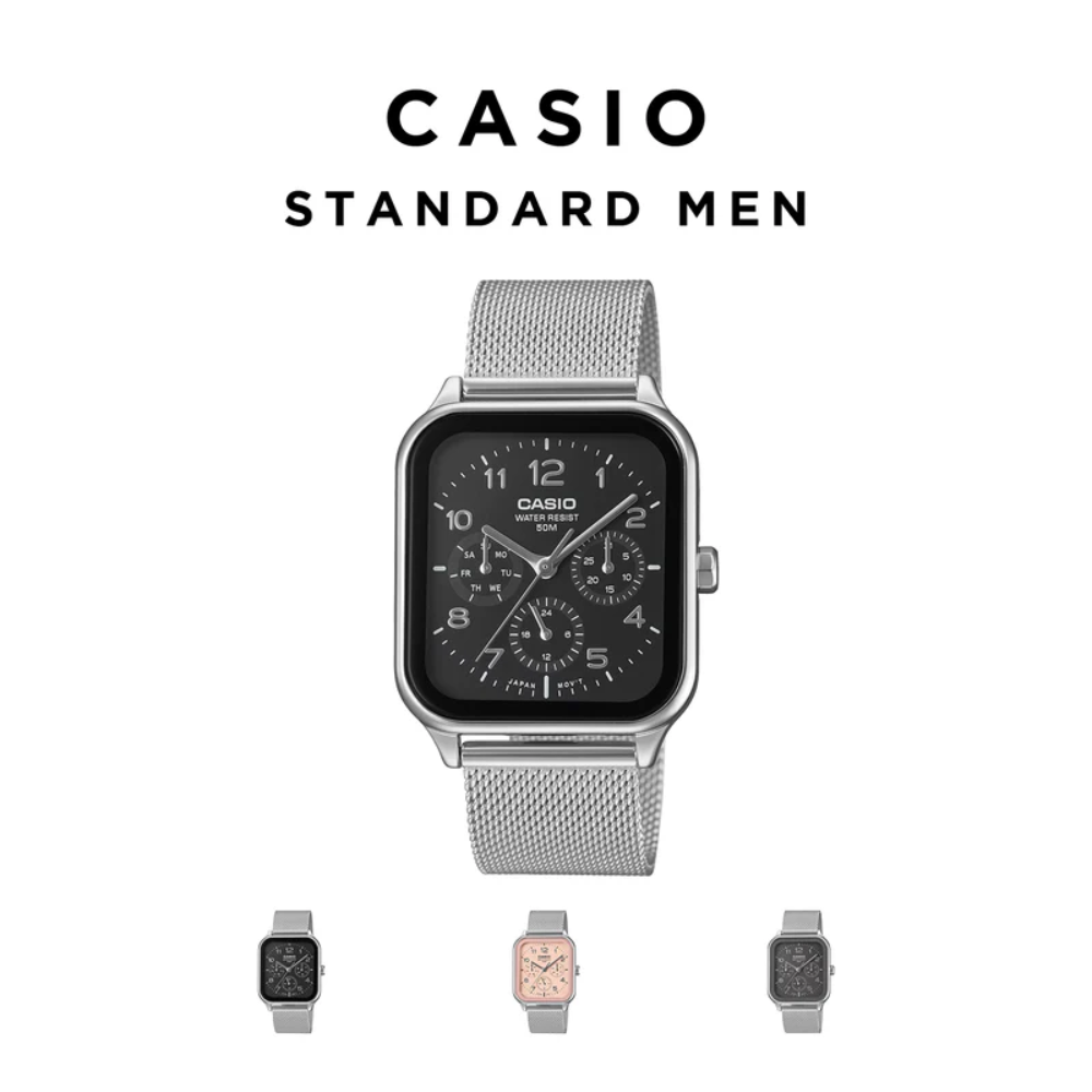 Casio MTP-M306M-4AVDF Men’s Analog Stainless Steel Mesh Watch – Pink Dial, Day-Date & 24-Hour Subdials, 50M Water Resistant