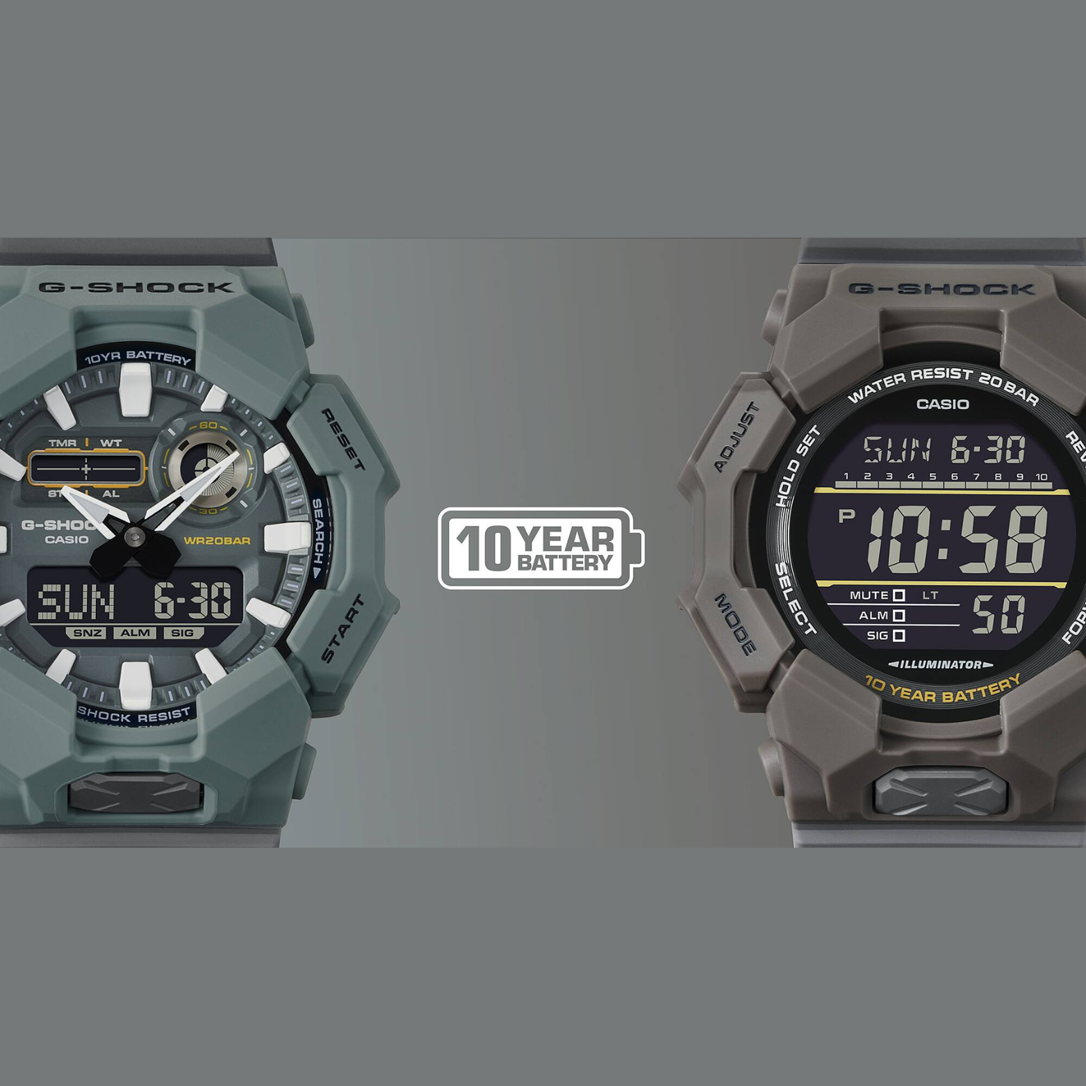 Casio G-SHOCK Digital Men’s Watch, 10-Year Battery, Shock Resistant, 200m Water Resistant, Brown Cloth Band, GD-010CE-5DR