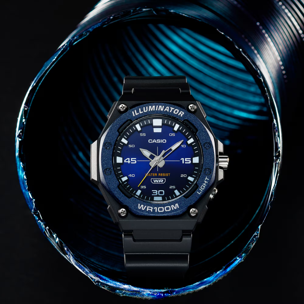 CASIO MW-620H-2AVDF Standard Analog Men’s Watch – Blue Dial, 100M Water Resistance, Luminous Hands, Date Display, Quartz Movement, Resin Case & Strap, Long Battery Life – Men’s Classic Sports Watch