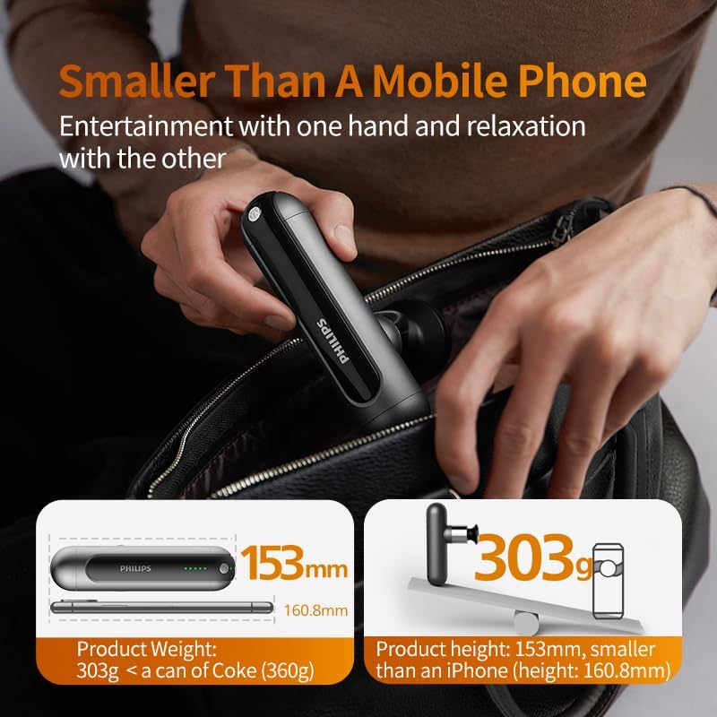 PHILIPS Mini Massage Gun PPM3103G – Portable Deep Tissue Percussion Massager for Muscle Relief & Recovery, USB-C Rechargeable, Quiet & Compact