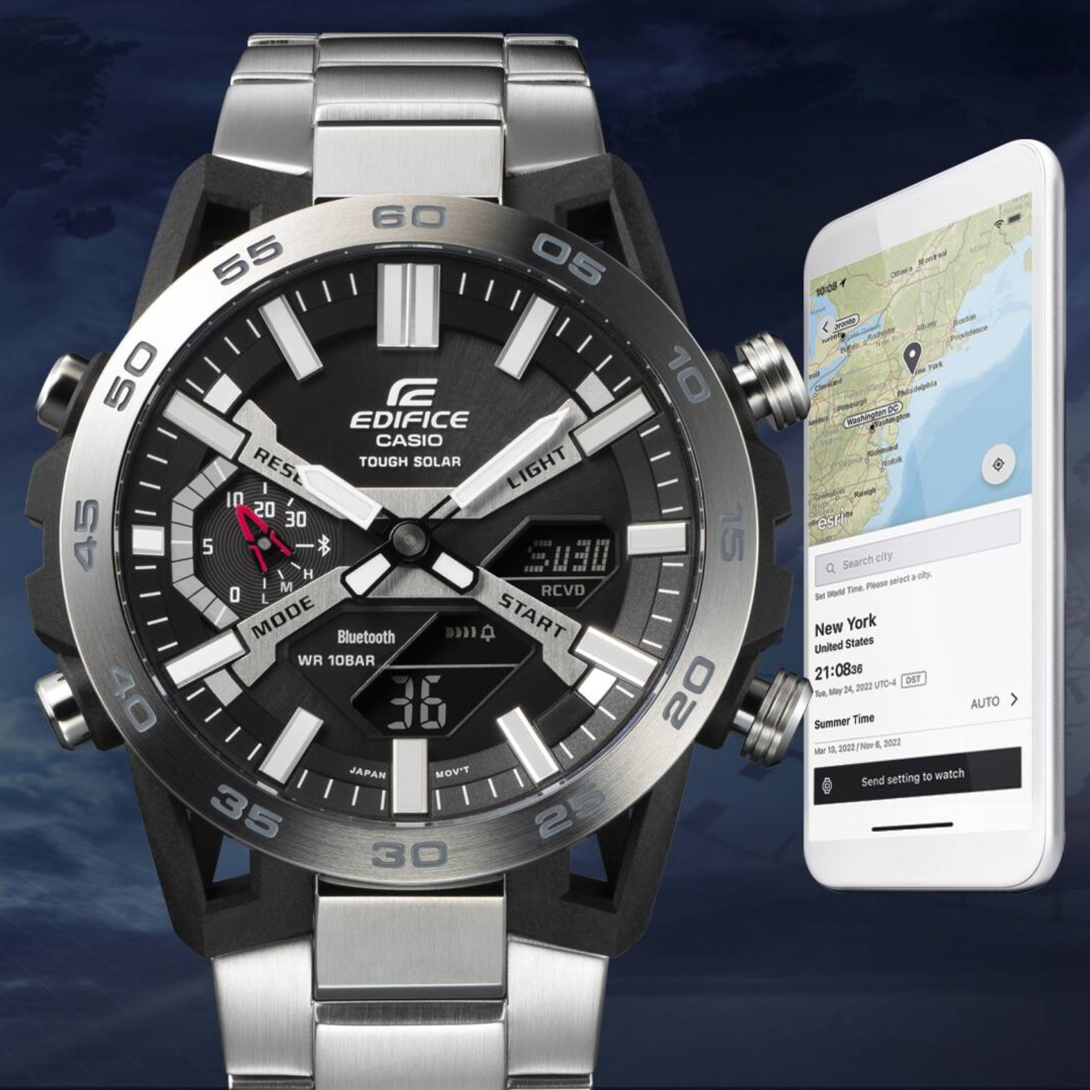 Casio Edifice ECB-2000D-1ADF Men's Bluetooth Solar Chronograph Watch with Stainless Steel Band & Smartphone Link
